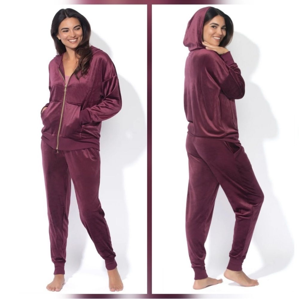 Felina Burgundy Velour Hoodei and Jogger Set